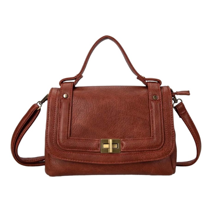 Crossbody táska fedéllel, levehető pánttal és fogantyúval, IWF230005, D.BARNA