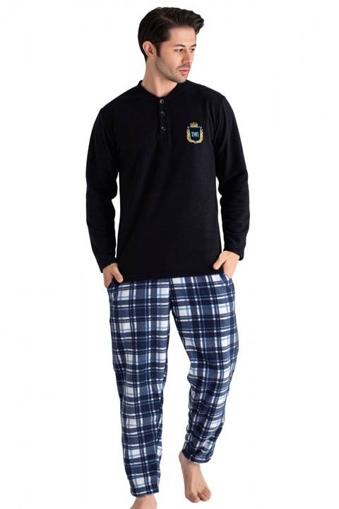 Pijama barbati cocolino, material soft polar moale si calduros, buzunare laterale, bleumarin 7210 5871, Bleumarin