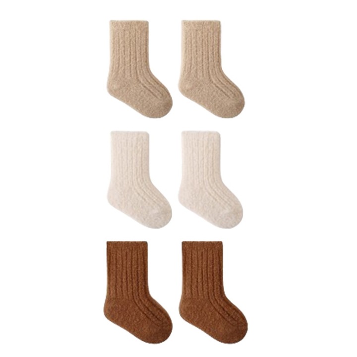 Комплект от 3 чифта зимни чорапи за малки деца, Найлон, 0-3 години, Многоцветни