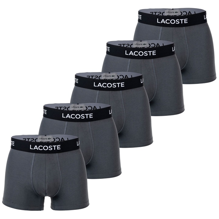 Lacoste, Boxer szett logós derékpánttal - 5 pár, Szürke