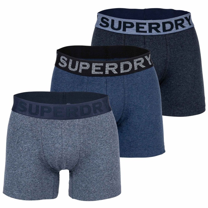 Superdry & Co, Set de boxeri cu banda logo in talie - 3 perechi, Albastru, S