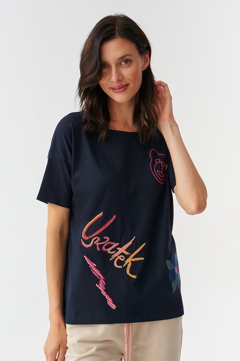 Tatuum, Tricou cu detalii brodate, Bleumarin, XS