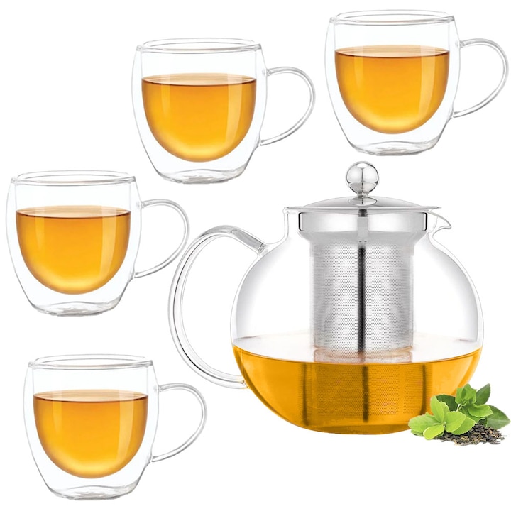 Комплект чайник с цедка и чаши Quasar & Co., 1.4 л/4х250 мл, прозрачен