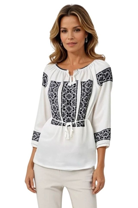 Bluza tip ie dama RIAG, Dacali, Alb/Negru Glossy