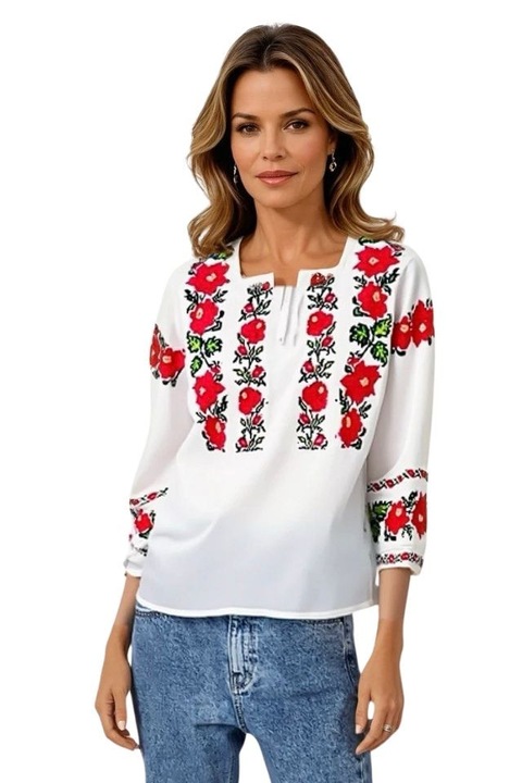 Bluza dama tip ie R 25, Dacali, Alb/Rosu bordo mat