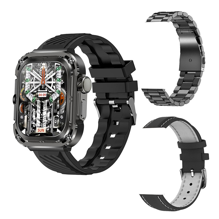 Okosóra, KINSI, NFC, Hívás/Sms/Közösségi média értesítések, fitnesz, sport, alvás, pulzus- és vérnyomásmérő, zenelejátszó, vízálló, fekete