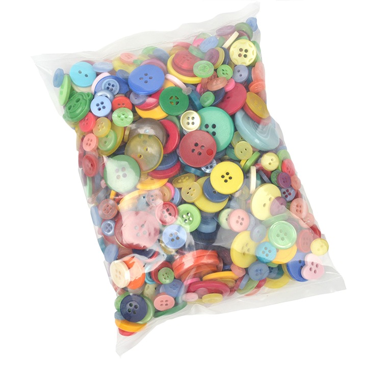 Set 300 nasturi de cusut, Axroad Mall, Coaserea hainelor, Cu 2/4 gauri, Nu se estompeaza, zgarie, Fara pete, Durabil si usor, Pentru pictura decorativa, artizanat, realizarea carduri, bricolaj, Plastic, Multicolor