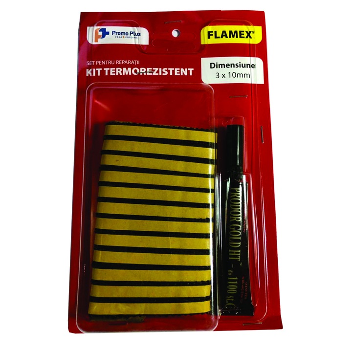 Kit termorezistent pentru reparatii, Snur plat 3x10 mm, lungime 2 M, cu tub adeziv FLAMEX
