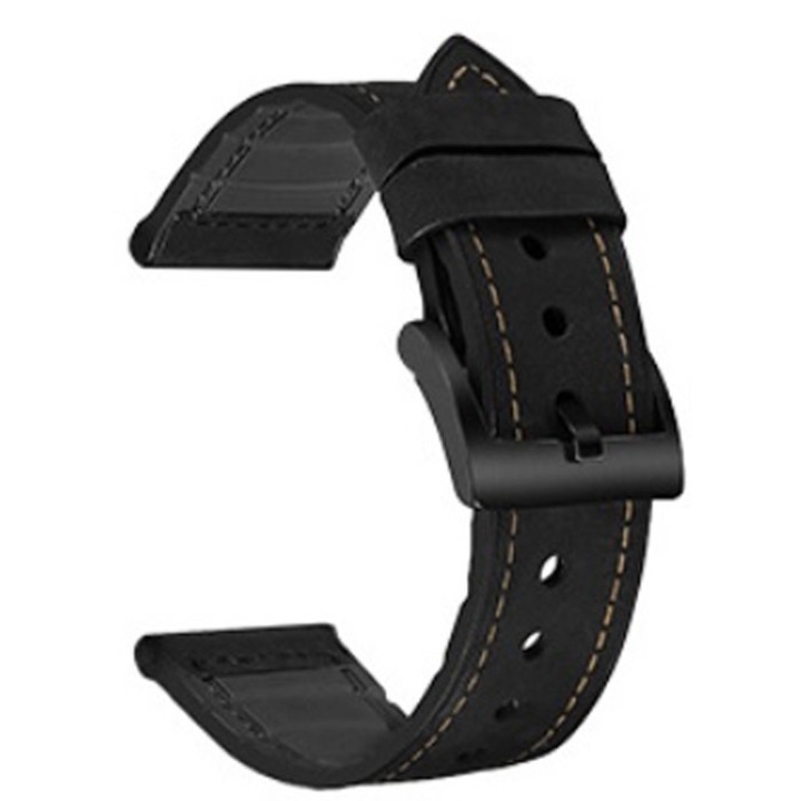 Curea din piele naturala in stil business clasic, universala, catarama neagra,22mm, Neagra