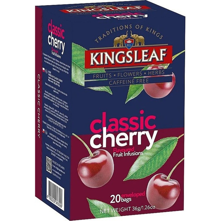 Ceai, Infuzie de fructe, Kingsleaf, Classic Cherry, 20 plicuri, 36 g