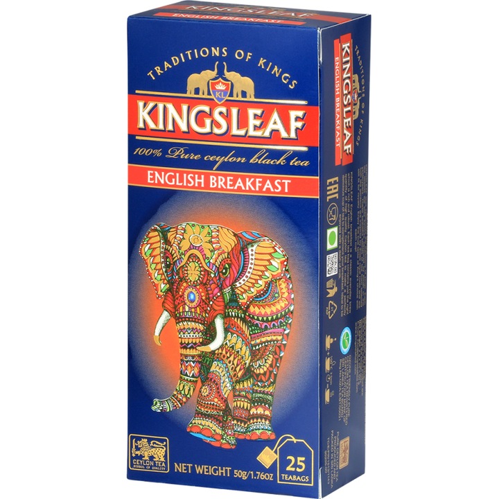 Ceai Premium Negru English Breakfast, Basilur Kingsleaf, 50 g, 25 plicuri