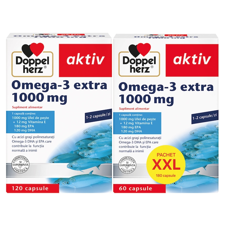 Doppelherz Aktiv Omega3 Extra + Ulei Somon, pachet 120 + 60 capsule