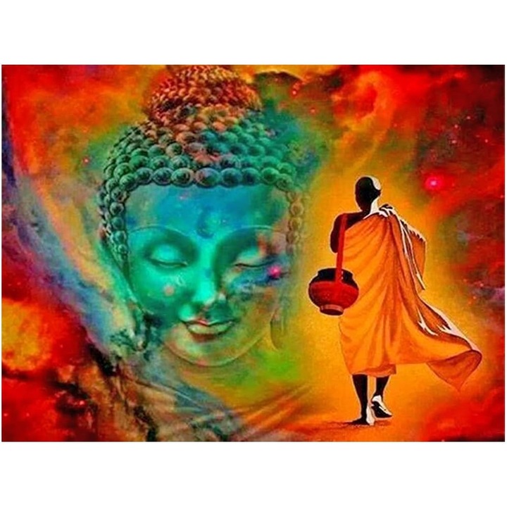 Pictura cu diamante 5D Buddha Monk Believe, 50x40 cm
