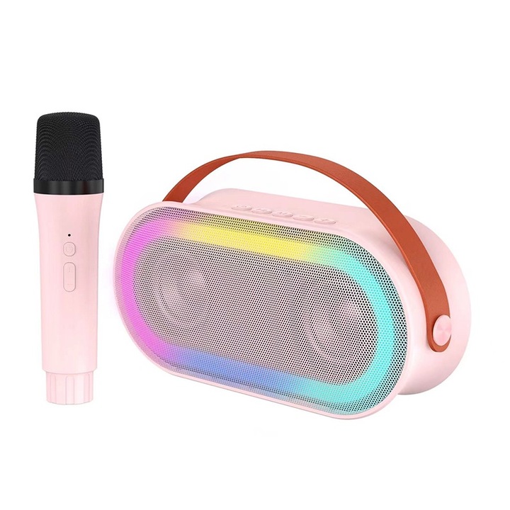 Microfon Karaoke Smart pentru copii si adulti, Selese, Wireless, Difuzor portabil Bluetooth, Efecte vocale, Potrivit pentru Petreceri, Lumini LED, 1microfon wireless, 4 efecte voce, MicroSD card, Flash USB, Player MP3, Aux