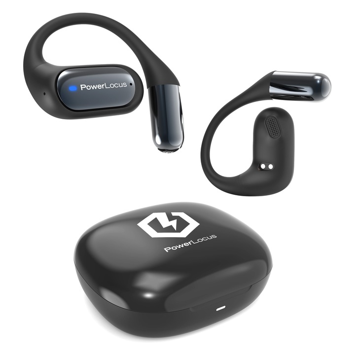 PowerLocus Free X Open Ear Безжични Слушалки, Touch Сензорно управление, Hi-Fi Плътен Звук, Bluetooth 5.4, Спортни – Черни