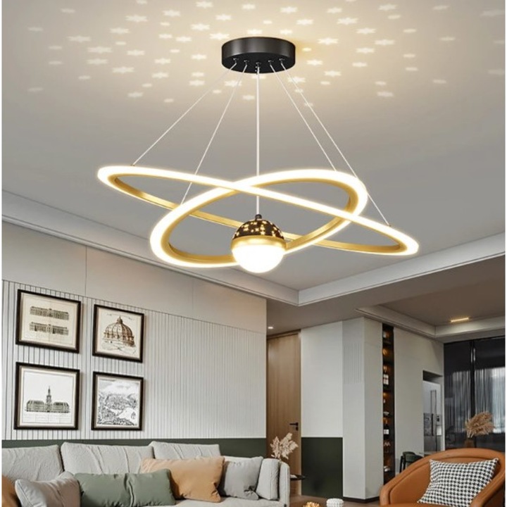 Candelabru LED, cu doua cercuri, Laleluli cu constelatia reflectata pe tavan,57W
