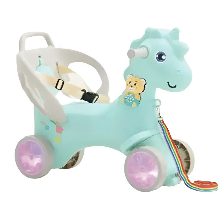 Balansoar Unicorn, Laleluli, verde turcoaz cu luminite pentru copii, cu maner parental