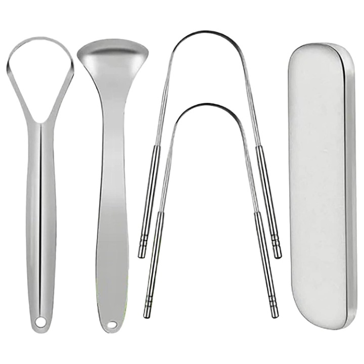 4 db nyelvtisztító szer készlet, Vaxiuja, Rozsdamentes acél, Ezüst