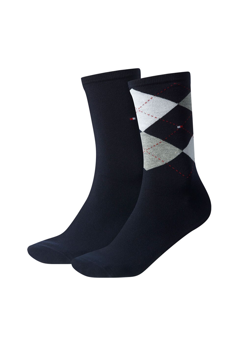 Tommy Hilfiger, Set de sosete cu imprimeu - 2 perechi, Rosu/Bleumarin