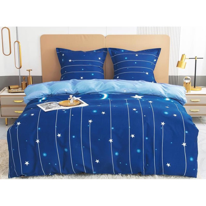 Спално бельо, 4 части, памук, десен луна и звезди, 200x230