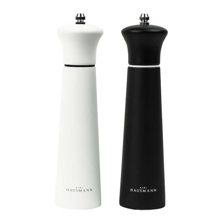 Set rasnita de condimente, rasnite manuale, Karl Hausmann, Pure, arbore de cauciuc, alb/negru