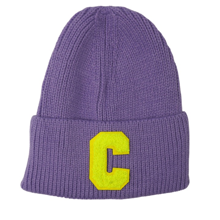 Плетена шапка, Onore, акрилна, жълта, универсална, Жълт/Лилав, Универсален