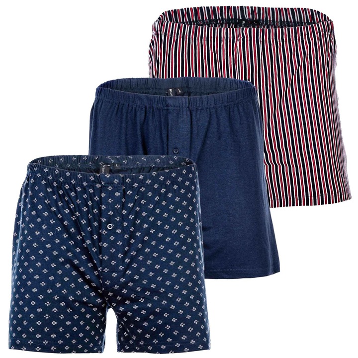YOURBASICS, Set de boxeri de bumbac, 3 perechi, Rosu/Alb/Albastru