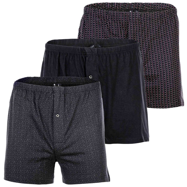 YOURBASICS, Set de boxeri de bumbac, 3 perechi, Alb/Negru