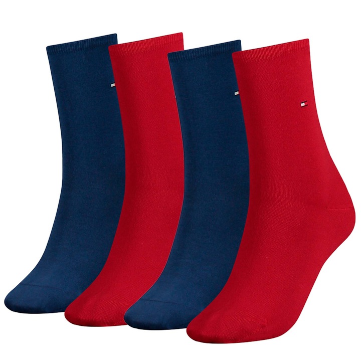 Tommy Hilfiger, Set de sosete lungi cu logo brodat - 4 perechi, Rosu