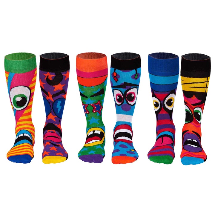 United OddSocks, Set de sosete lungi cu imprimeu - 6 piese, Rosu vermillion/Ametist/Galben inchis