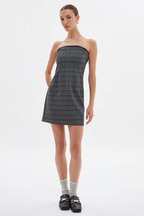 KOTON, Rochie in carouri cu decolteu pe umeri, Gri