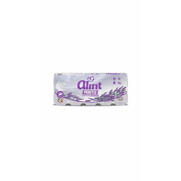 Set hartie igienica alint practic - parfum lavanda, 10 buc, dimensiune foaie 9.6×12 cm, 110 foi/rola