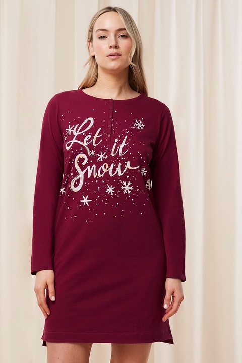 Triumph, Памучна нощница с принт, Бял/Бордо, M