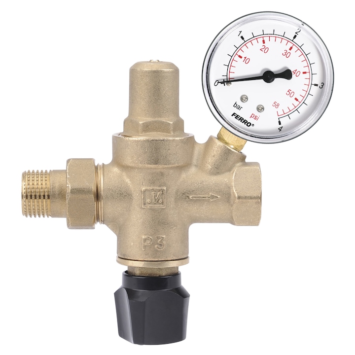 Robinet automat pentru umplere instalatie 1/2 cu filtru, manometru, supapa de retentie si inchidere manuala