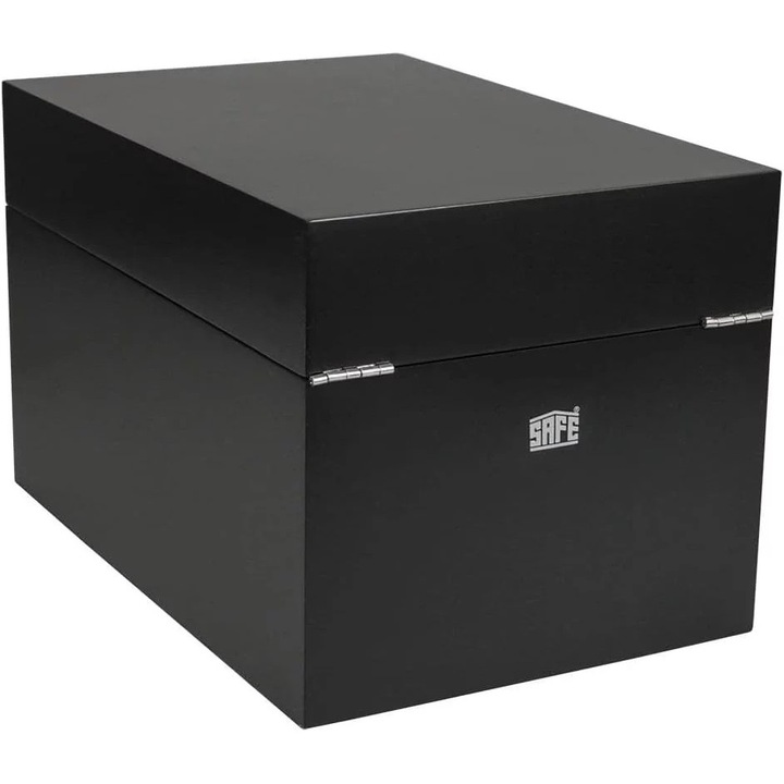 Cutie din lemn pentru seturi de monede, Safe Albums, negru mat, inchidere magnetica, 20 compartimente de 170 x 165 mm