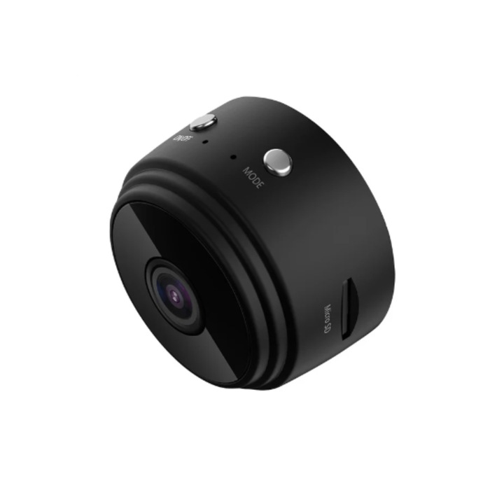 Mini Spy Surveillance Camera Full HD 1080P NightVision, iOS / Android, élő megfigyelés és kártyarögzítés, 2024-es modell, fekete
