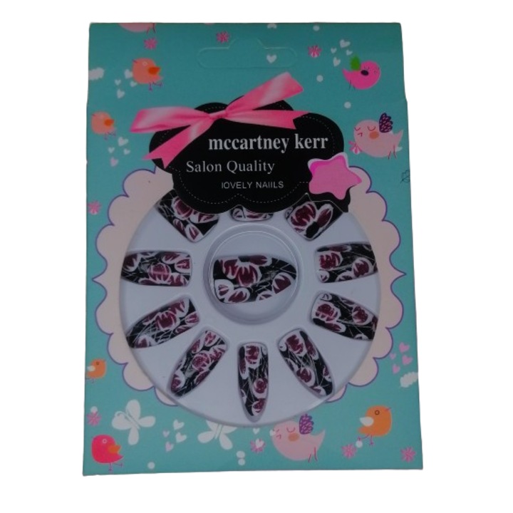 12 db műköröm készlet McCartney Kerr, fekete bordó fehér, absztrakt