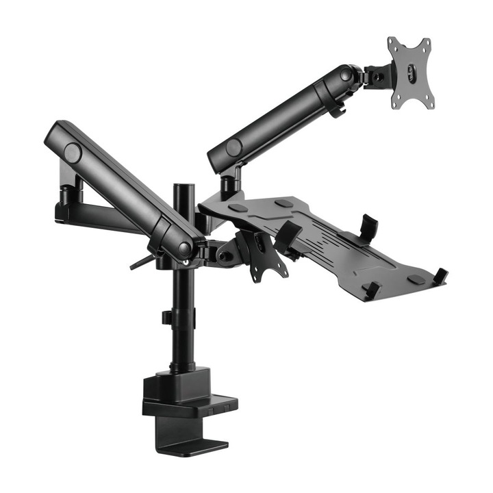 Gembird MA-DA3-02 Desk mounted adjustable monitor arm with notebook tray (full-motion) 17"-32" Black, 228602, Fali-, monitor-, projektortartó