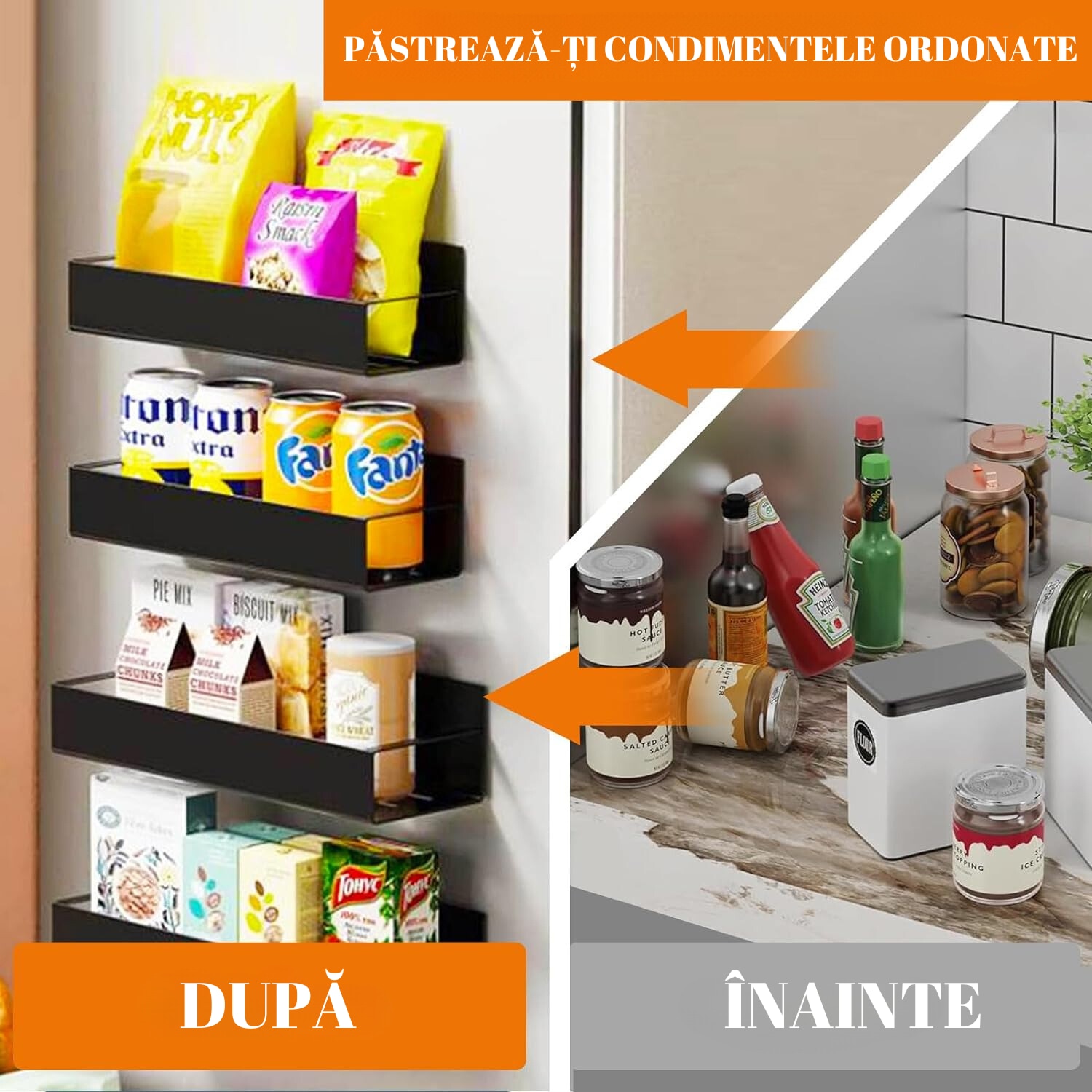 Set 5 rafturi pentru frigider, Simply Joy, organizator cu magnet pentru ...