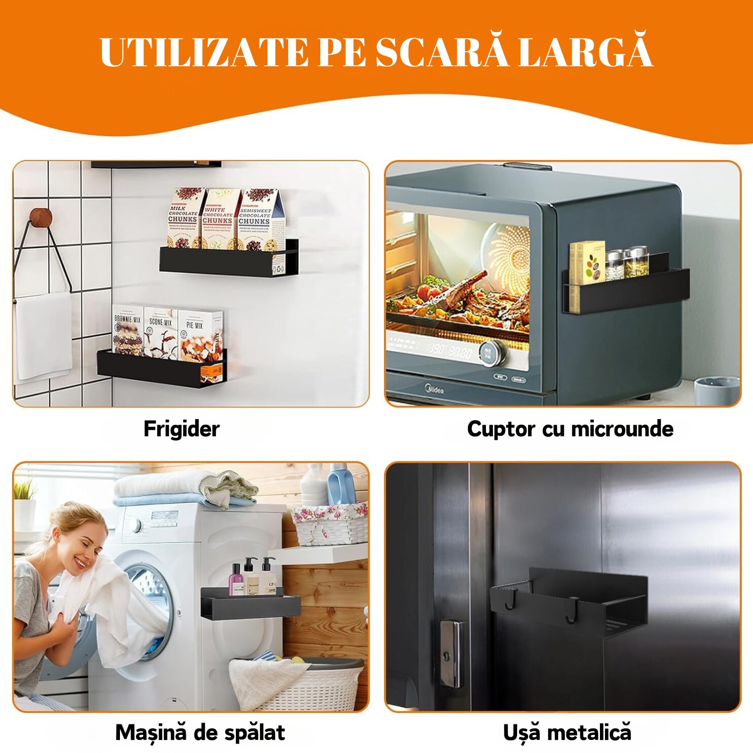 Set 5 rafturi pentru frigider, Simply Joy, organizator cu magnet pentru ...