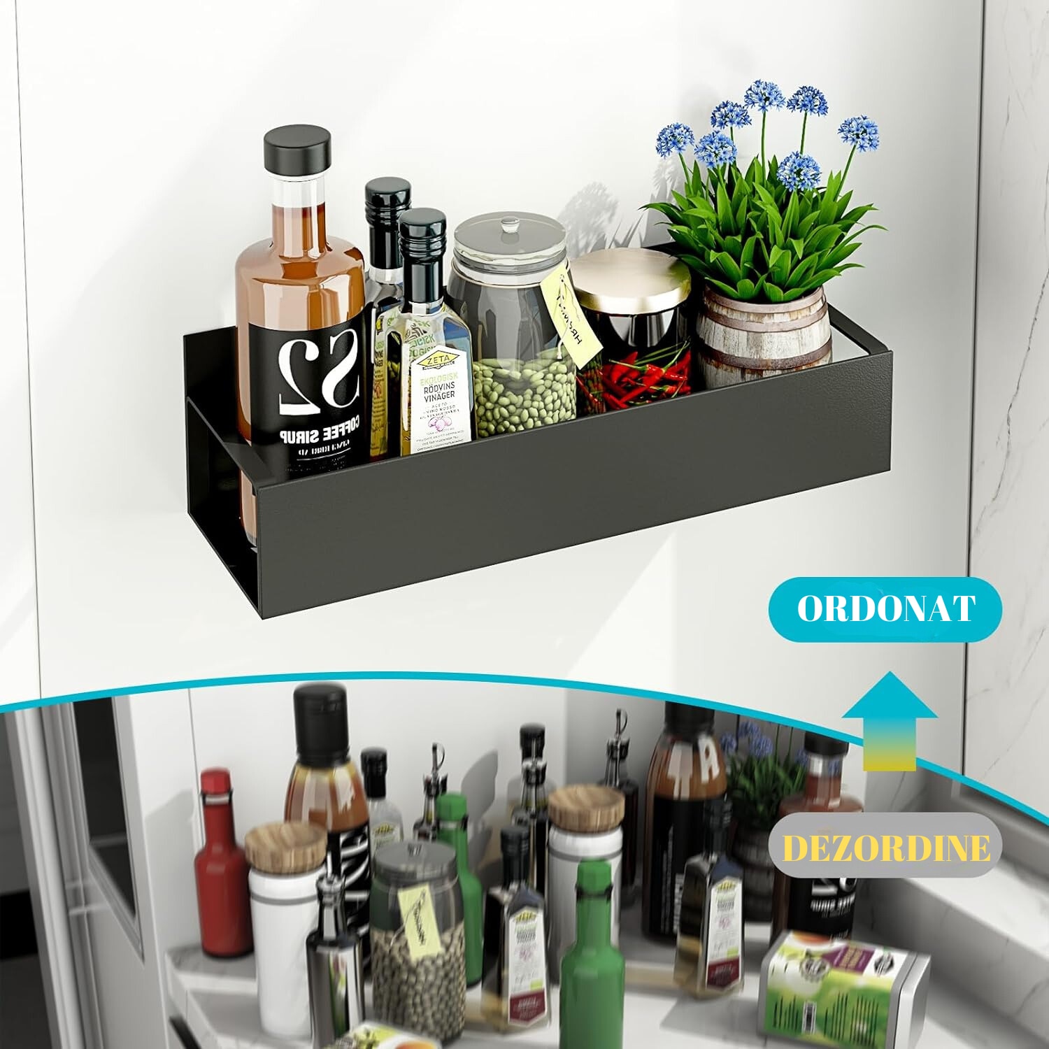 Set 5 rafturi pentru frigider, Simply Joy, organizator cu magnet pentru ...