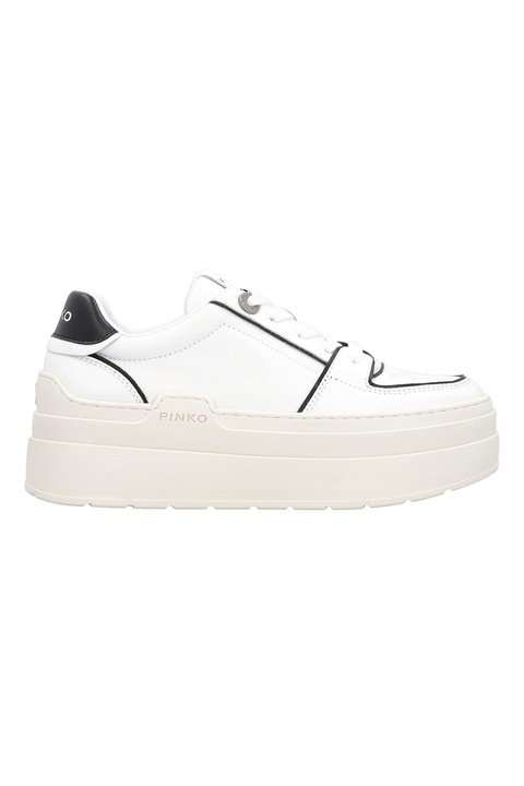 Pinko, Pantofi sport flatform de piele si piele ecologica Greta, Alb/Negru, 40