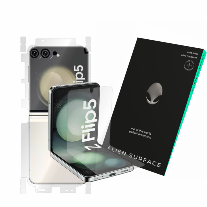 Alien Surface védőfólia kompatibilis a Samsung Galaxy Z Flip 5-tel, képernyőborítóval, hátlappal és oldalakkal