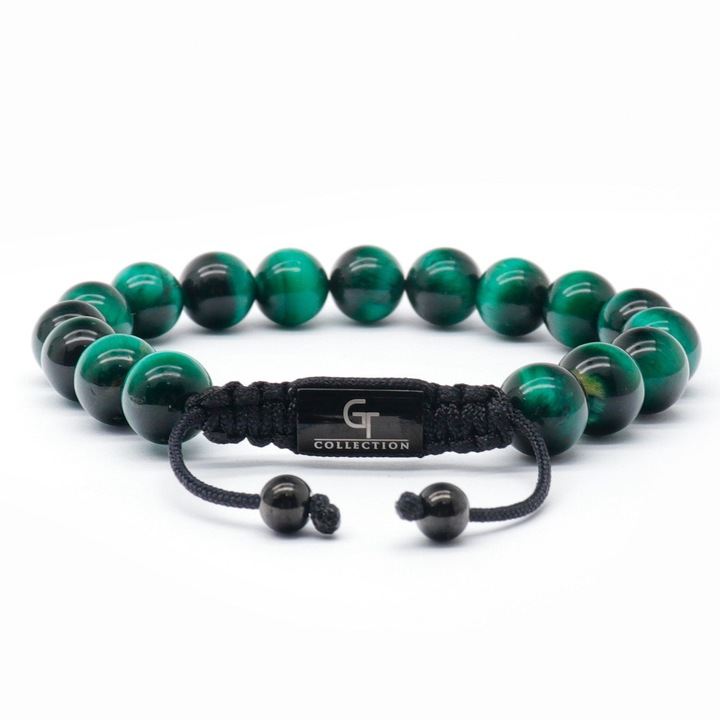 Bratara cu margele pentru barbati, GT collection, Verde/Negru, Marime unica