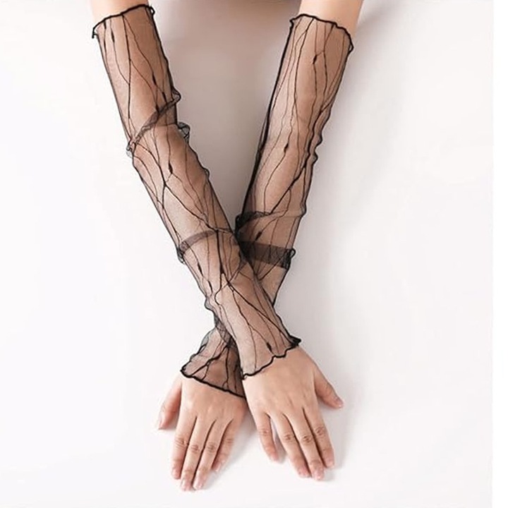 Set manusi de dama, JUP, 4 perechi, Negru, Tulle, Marime unica