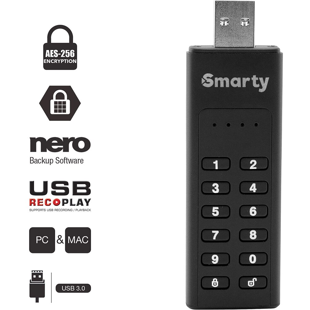 Memorie USB Smarty Pro Keypad Secure, 64GB, USB 3.2, USB Type-C ...