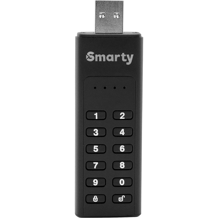 Memorie USB Smarty Pro Keypad Secure, 32GB, USB 3.2, USB Type-C, Criptare hardware AES 256-bit, Protectie Avansata, Negru