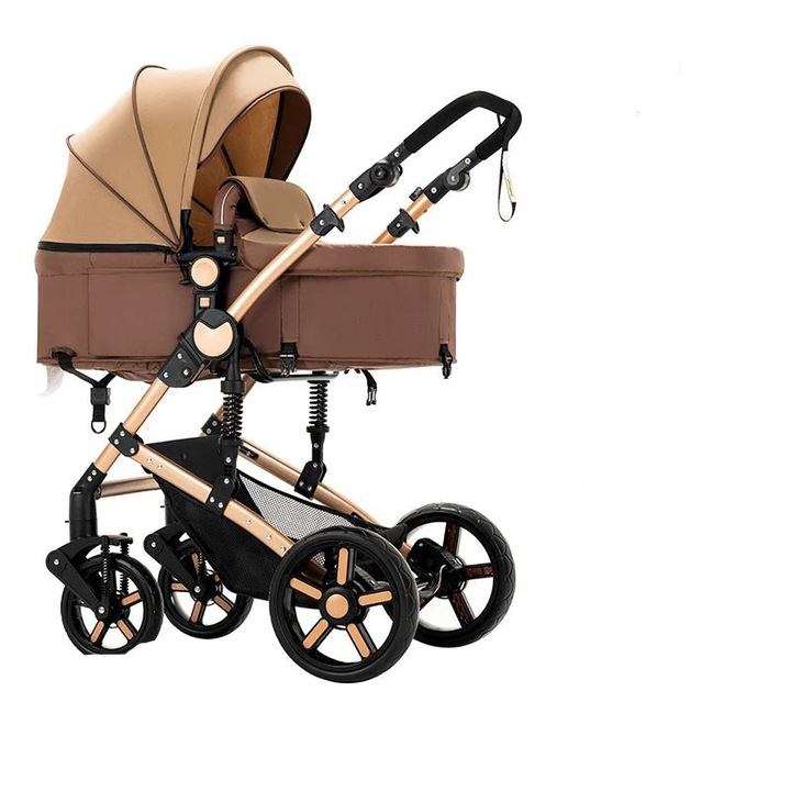 Бебешка количка, 3 в 1, регулируема, преносима баскетболна топка, алуминиева рамка, каки