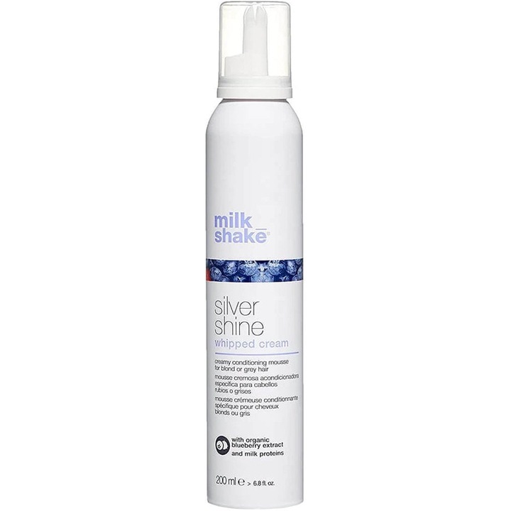 Spuma pentru Par Blond/Gri, Whipped Cream, Nuantator, Gama Silver Shine, Efect instant, Protejeaza structura firului, Elimina Nuantele de Galben, Aspect Stralucitor, Milkshake, 200 ml