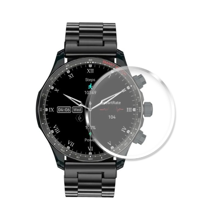 Folie de protectie Smartwatch Evolve-x Tempered Glass, display rotund, transparenta